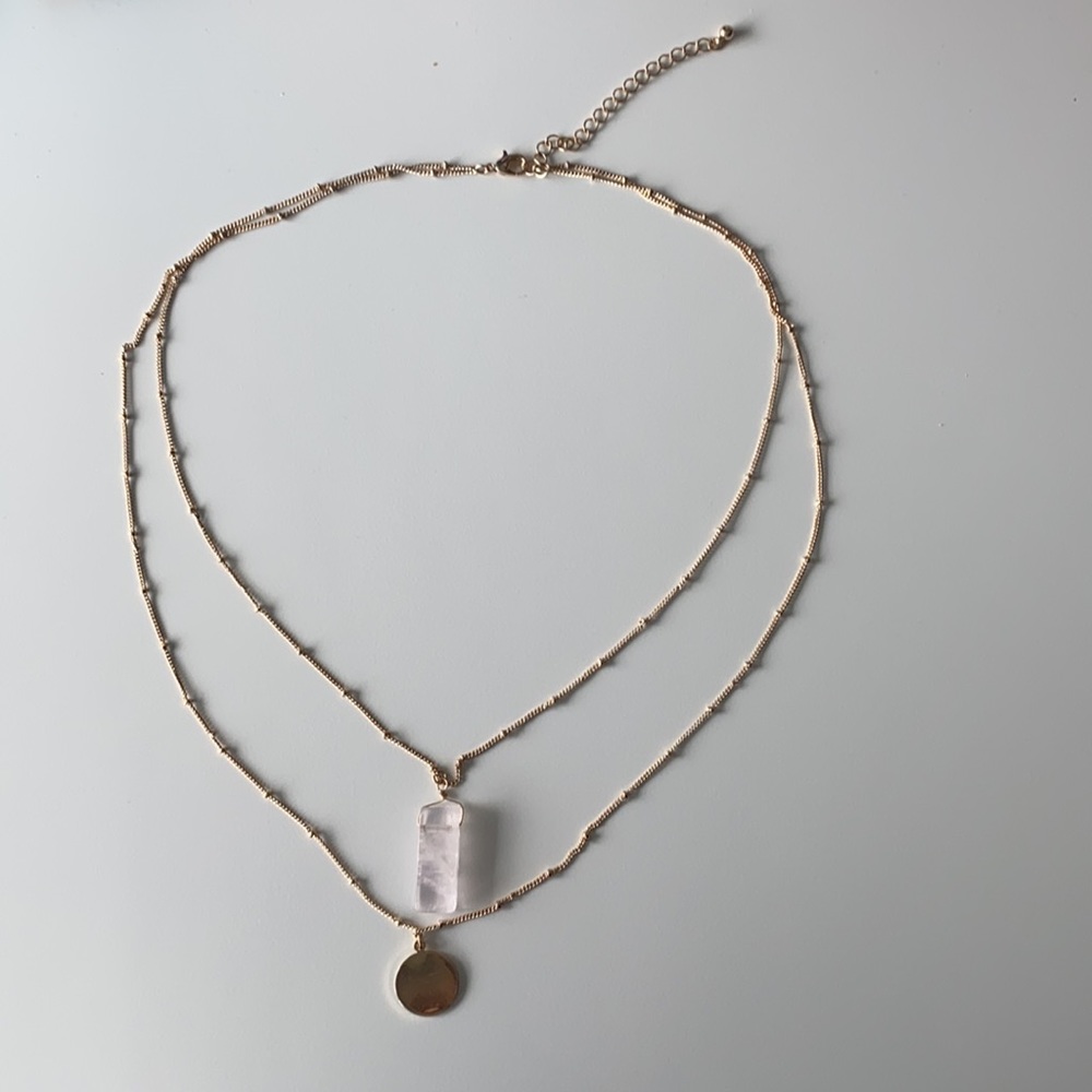 Coin + stone delicate gold necklace